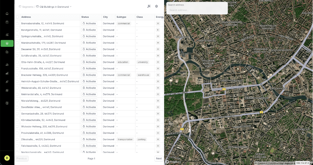 Birdy Gebäudelistenansicht